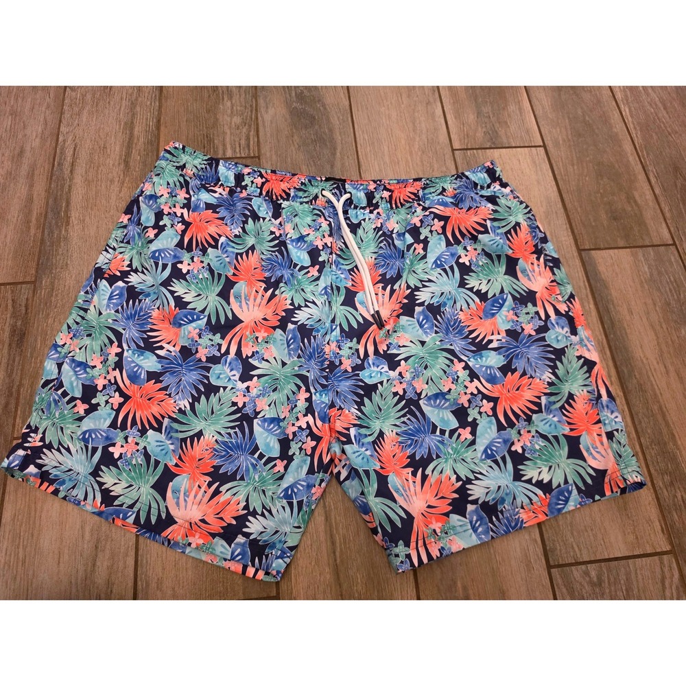 Berkley Jensen Mens XXXL Tropical Floral Swim Trunks Blue Coral Mesh Lined 3XL